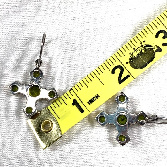 Green bezel cross dangle sterling earrings - Picture 4 of 6